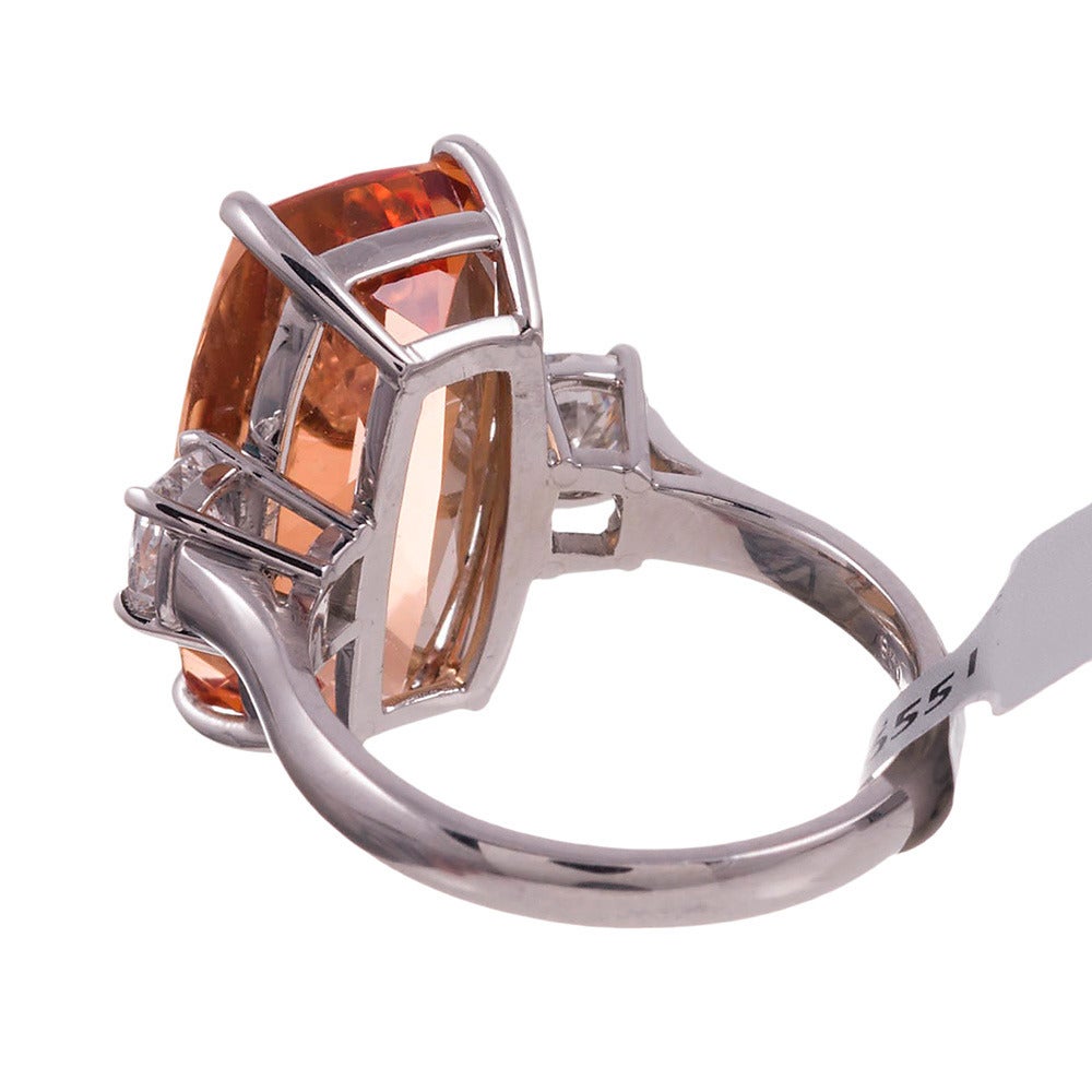 14.75 Carat Imperial Topaz Diamond Platinum Ring In Excellent Condition In Carmel-by-the-Sea, CA