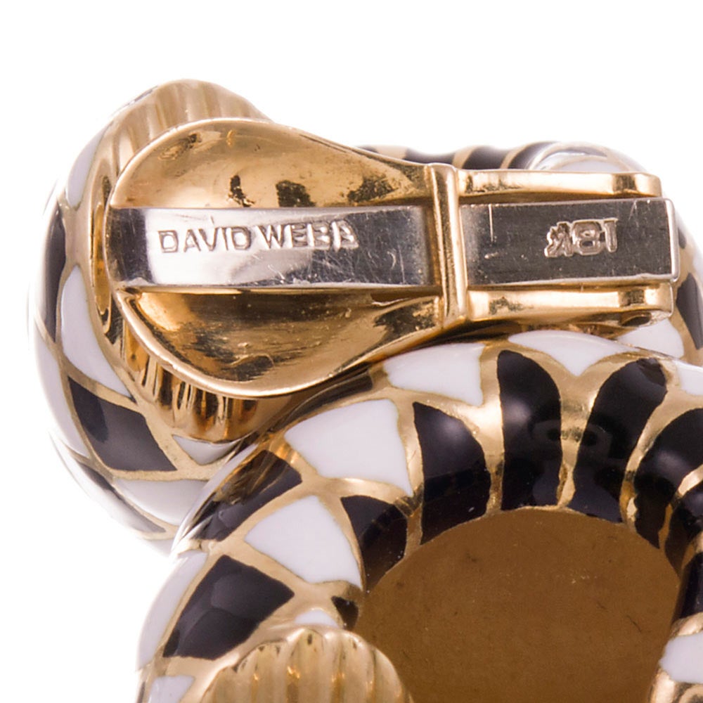 Women's David Webb Enamel Onyx Gold Harlequin Earrings