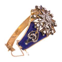 Victorian Enamel Diamond Gold Sunburst Heart Bangle Bracelet