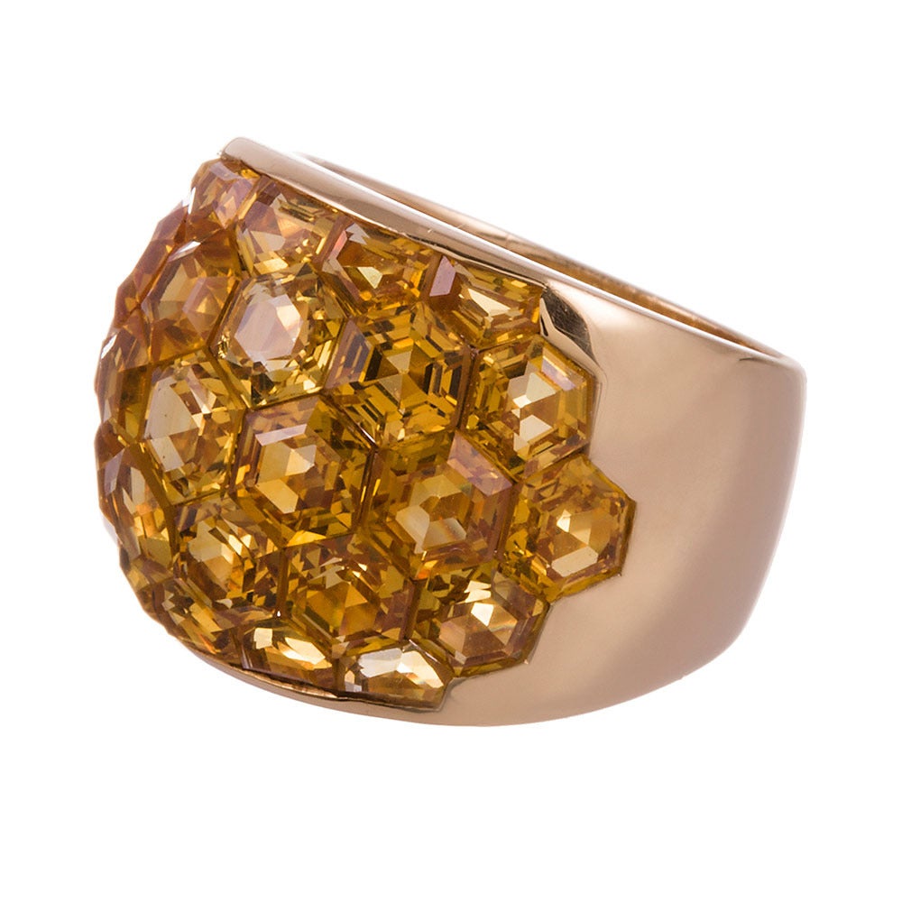 Sabbadini Yellow Sapphire Gold “Honeycomb” Wide Band Ring