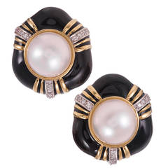 1980s Enamel Mabe Pearl gold Earrings 7