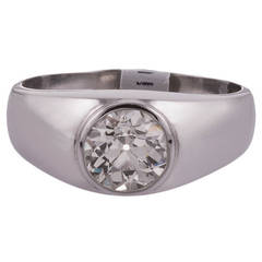 Retro 1.75 Carat Old European Cut Diamond Platinum Gypsy Ring