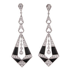 Onyx Diamond Platinum Drop Earrings