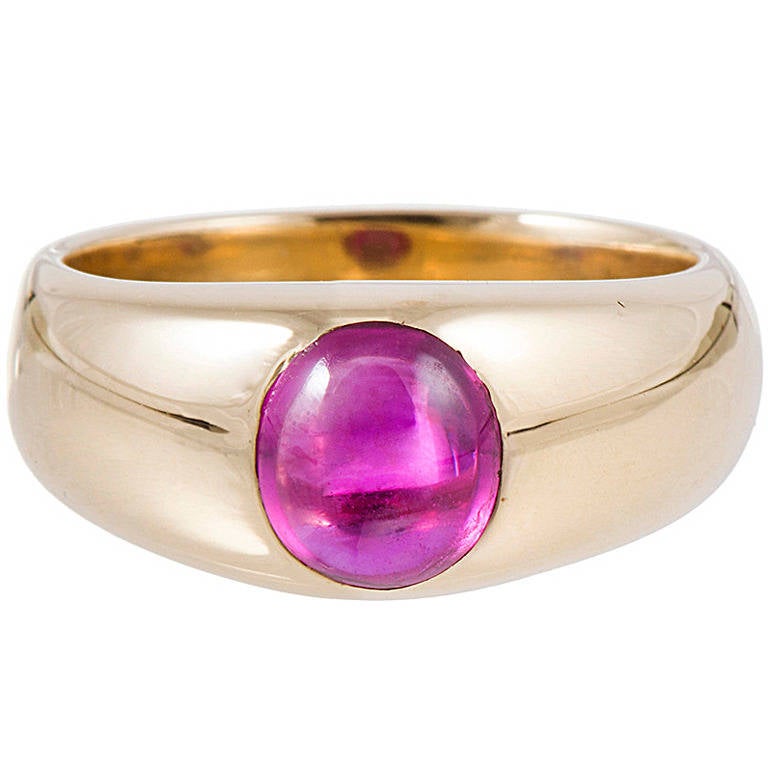 Victorian Cabochon Ruby Gold Gypsy Ring