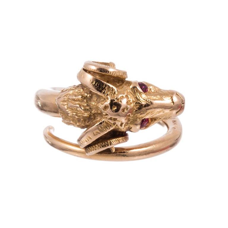 French Ruby Gold Ram Ring In Excellent Condition In Carmel-by-the-Sea, CA