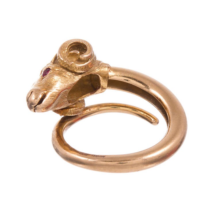 Women's French Ruby Gold Ram Ring