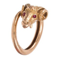 Vintage French Ruby Gold Ram Ring