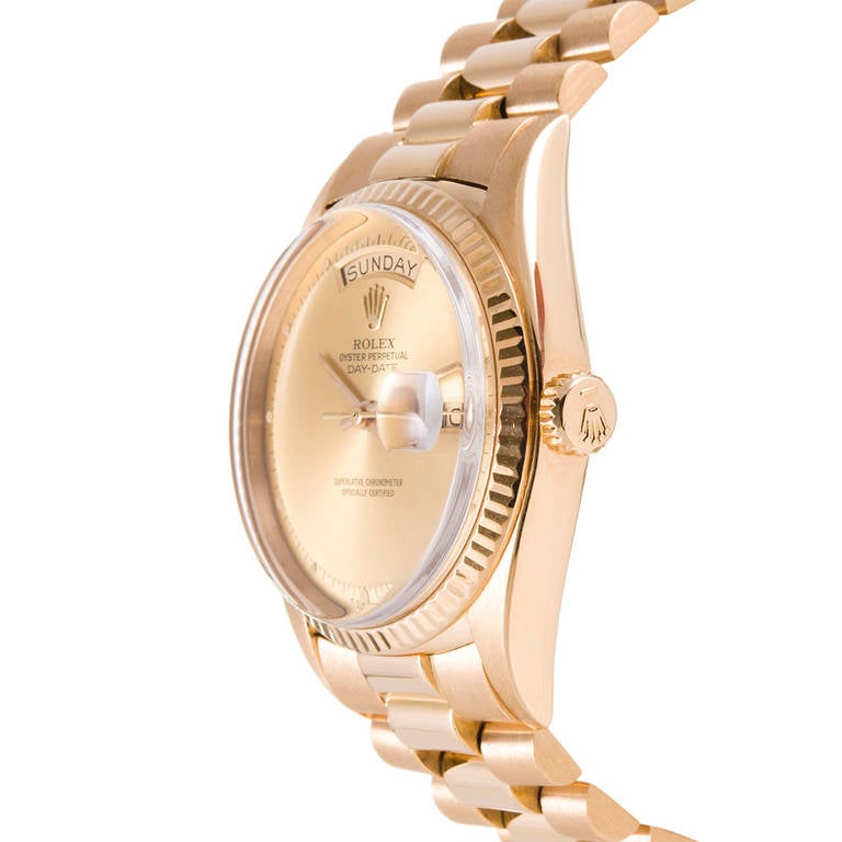 Rolex 18k yellow gold Day-Date Wristwatch with "No Marker" Dial Ref 1803