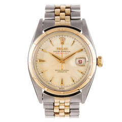 Rolex Stainless Steel and Yellow Gold "Red" Datejust Ref 6105 circa 1950s