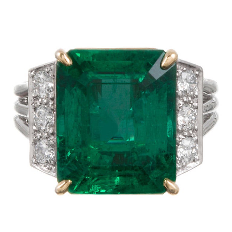 8.42 Carat Emerald Diamond Platinum Ring at 1stDibs