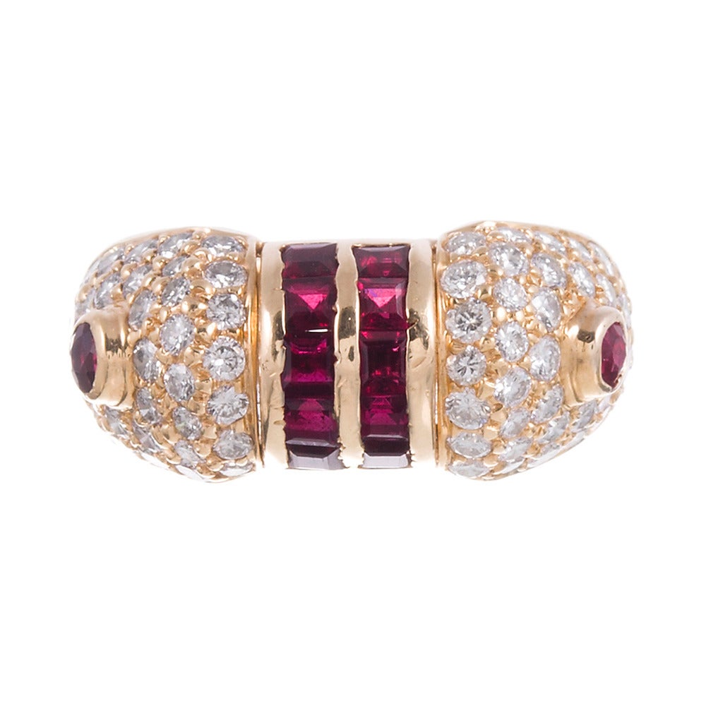 Ruby Diamond Gold Earrings and Ring Suite In Excellent Condition In Carmel-by-the-Sea, CA