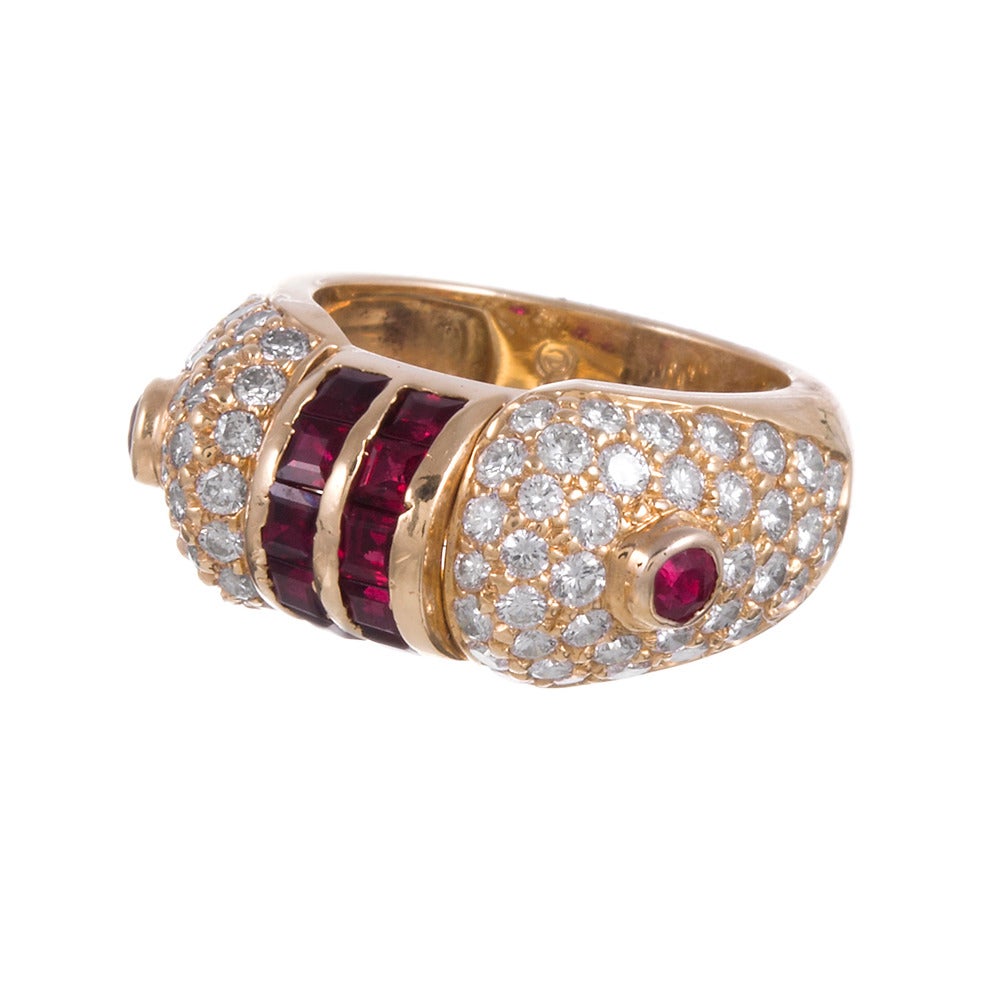 Women's Ruby Diamond Gold Earrings and Ring Suite