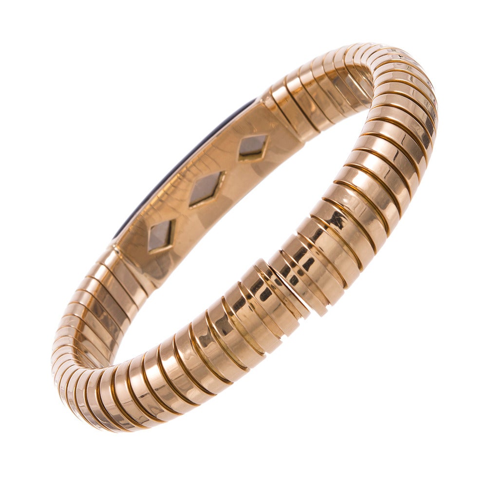 Golden Flex Bangle with Tiger's Eye Inlay at 1stDibs