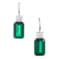 Important 6.06 Carat Emerald Cushion Diamond Platinum Earrings
