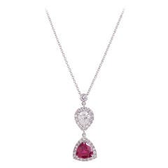 Ruby Diamond Platinum Drop Necklace