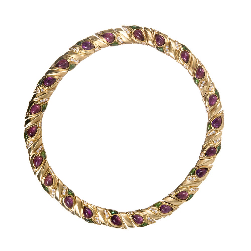 Cabochon Amethyst Tourmaline Diamond Collar