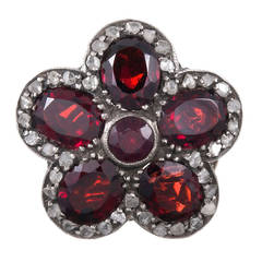 Victorian Garnet and Diamond Cluster Flower Ring