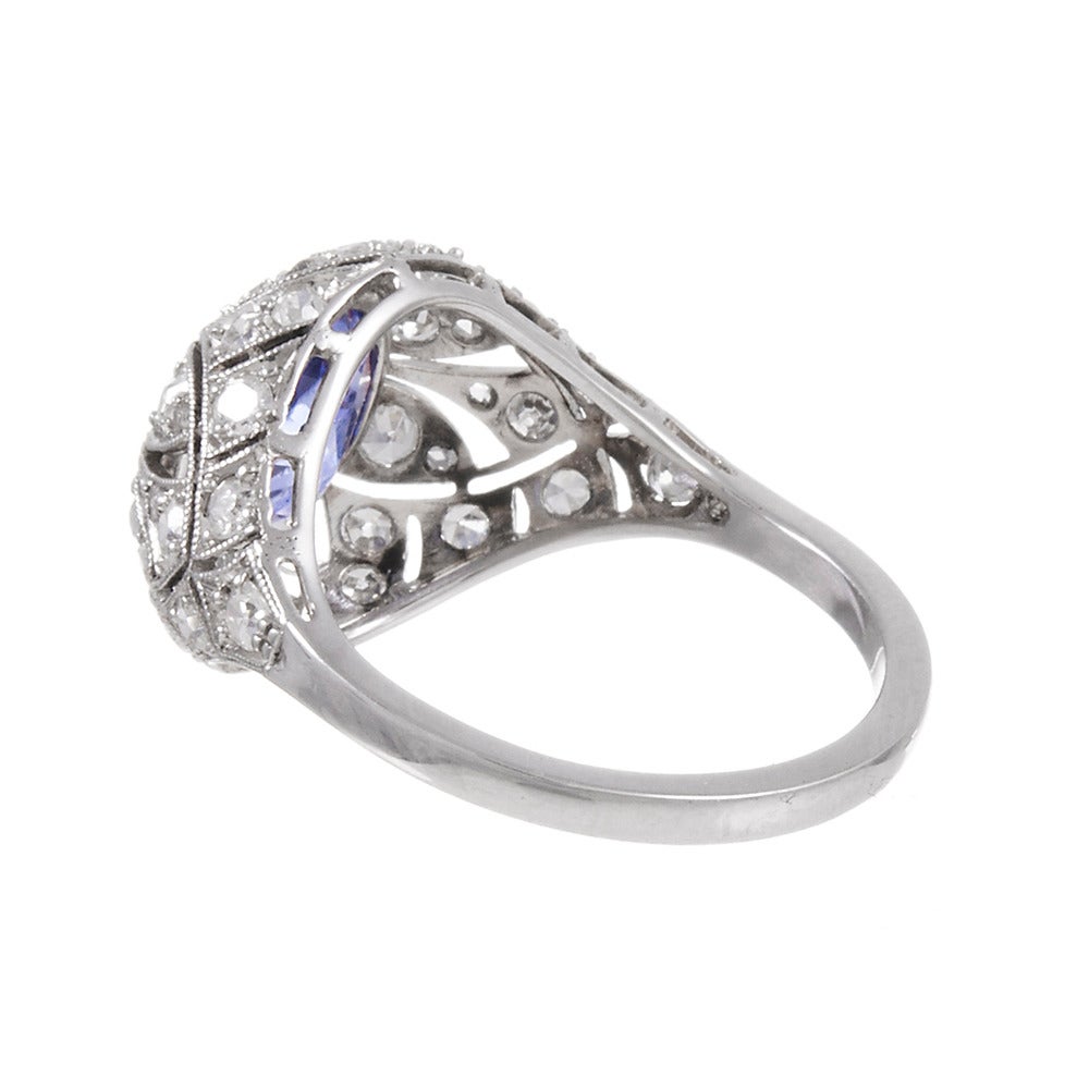 4.50 Carat Art Deco Sapphire Diamond Platinum Ring In Excellent Condition In Carmel-by-the-Sea, CA