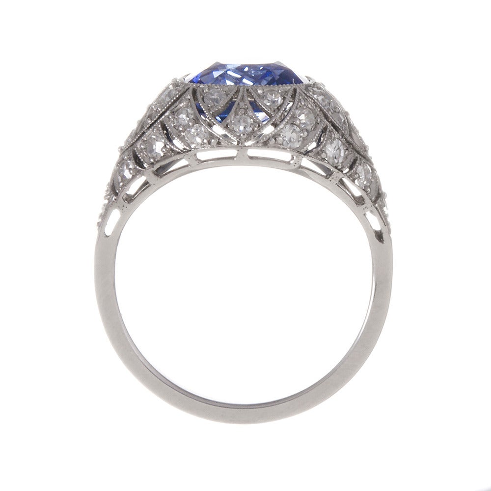 Women's 4.50 Carat Art Deco Sapphire Diamond Platinum Ring