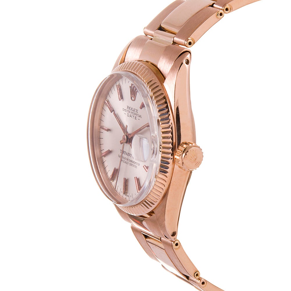 An extremely rare and exclusive combination of details make this a rare and highly-collectable lady’s watch. Vintage rose gold pieces are rather more rare than their yellow gold counterparts, 31mm lady’s watches are more scarce than their 26mm