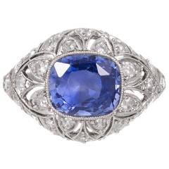 Antique 4.50 Carat Art Deco Sapphire Diamond Platinum Ring