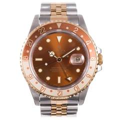 Rolex Stainless Steel and Yellow Gold GMT-Master Wristwatch with Root Beer-Dial