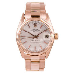 Rolex Lady's Rose Gold Datejust Wristwatch Retailed by Tiffany & Co. circa 1960s