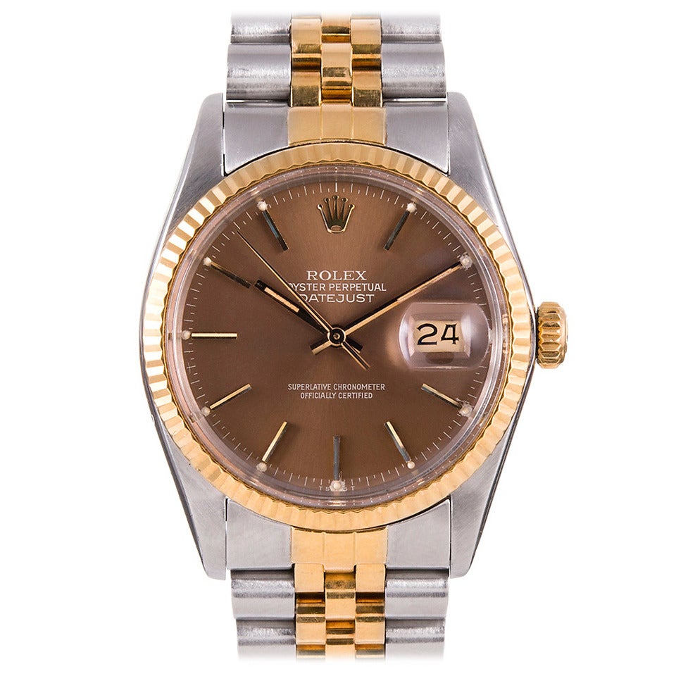 Rolex Steel and Gold Brown Color-Change Dial Datejust Wristwatch circa 1980s