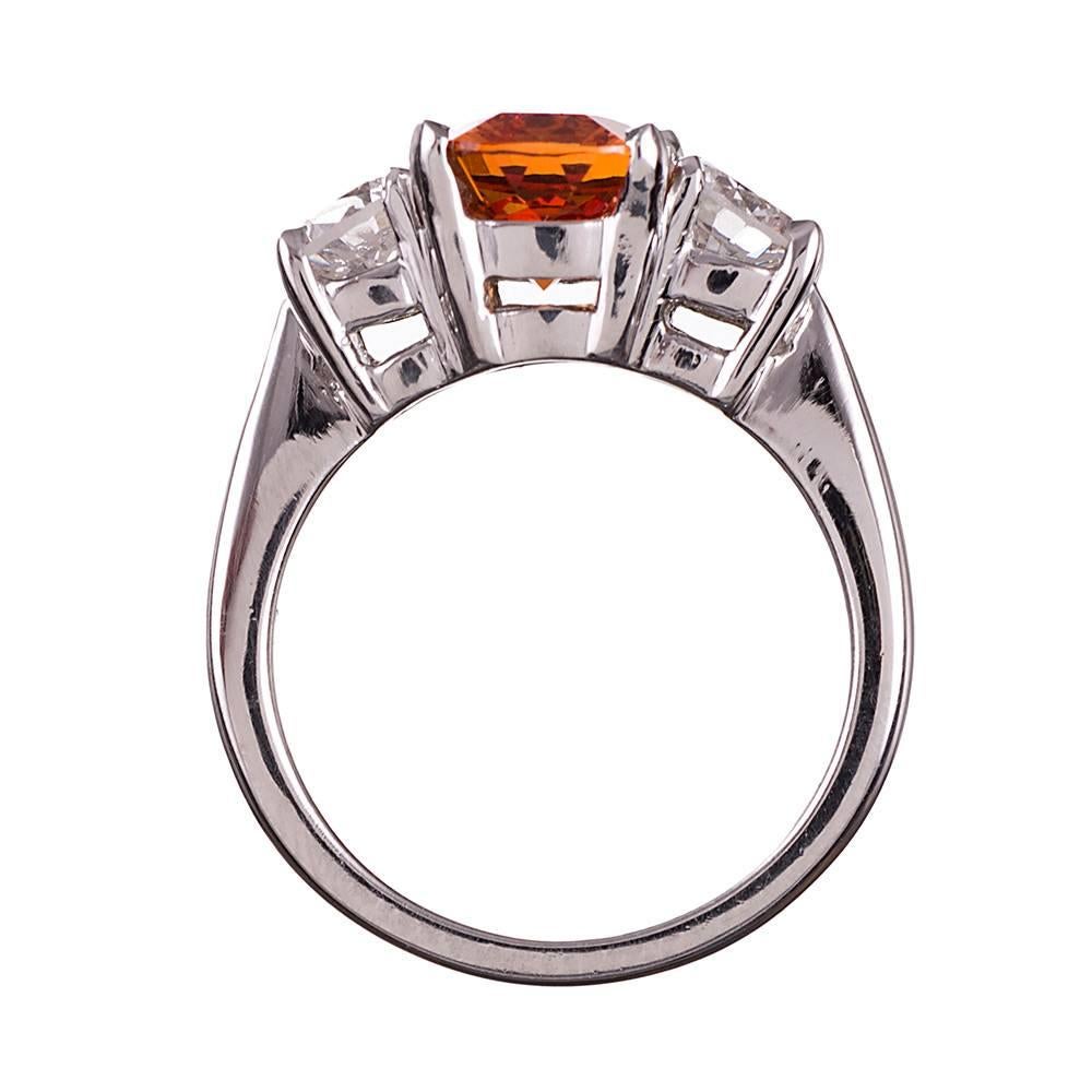  3.30 Carat Vivid Orange Garnet & Diamond Ring In Excellent Condition In Carmel-by-the-Sea, CA