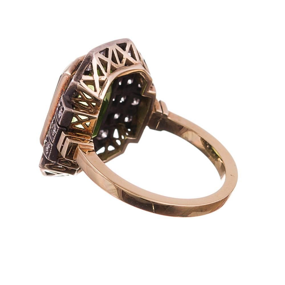 Victorian 6.53 Carat Peridot Diamond Silver Gold Plaque Ring