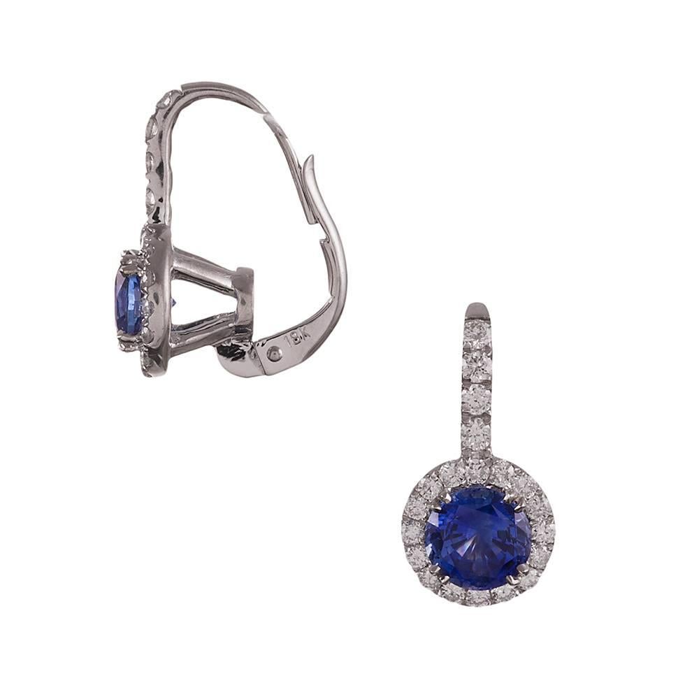 2.48 Carat Sapphire Diamond Gold Halo Earrings In Excellent Condition In Carmel-by-the-Sea, CA
