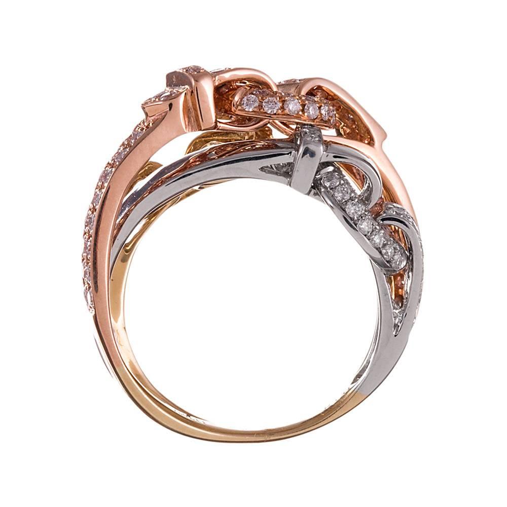 Women's Tri Color Gold and Diamond Buckle Ring