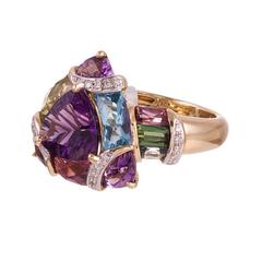 Contemporary Gemstone Diamond Gold Mosaic Ring