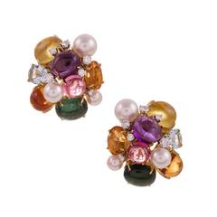 Seaman Schepps Multi Gemstone Diamond Gold Bubble Earrings