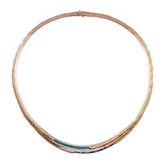 Sapphire Emerald Diamond Gold Collar Necklace