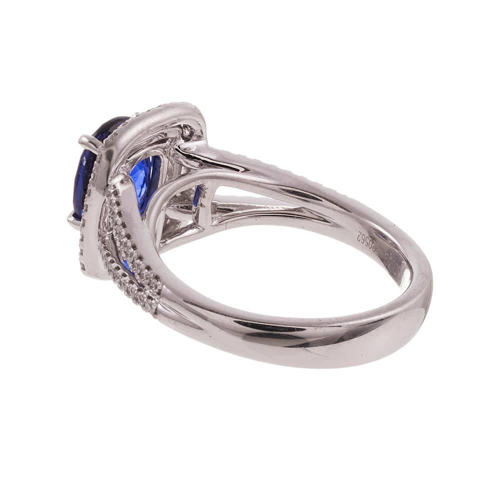 2.00 Carat Sapphire Diamond Platinum Double Halo Ring In Excellent Condition In Carmel-by-the-Sea, CA