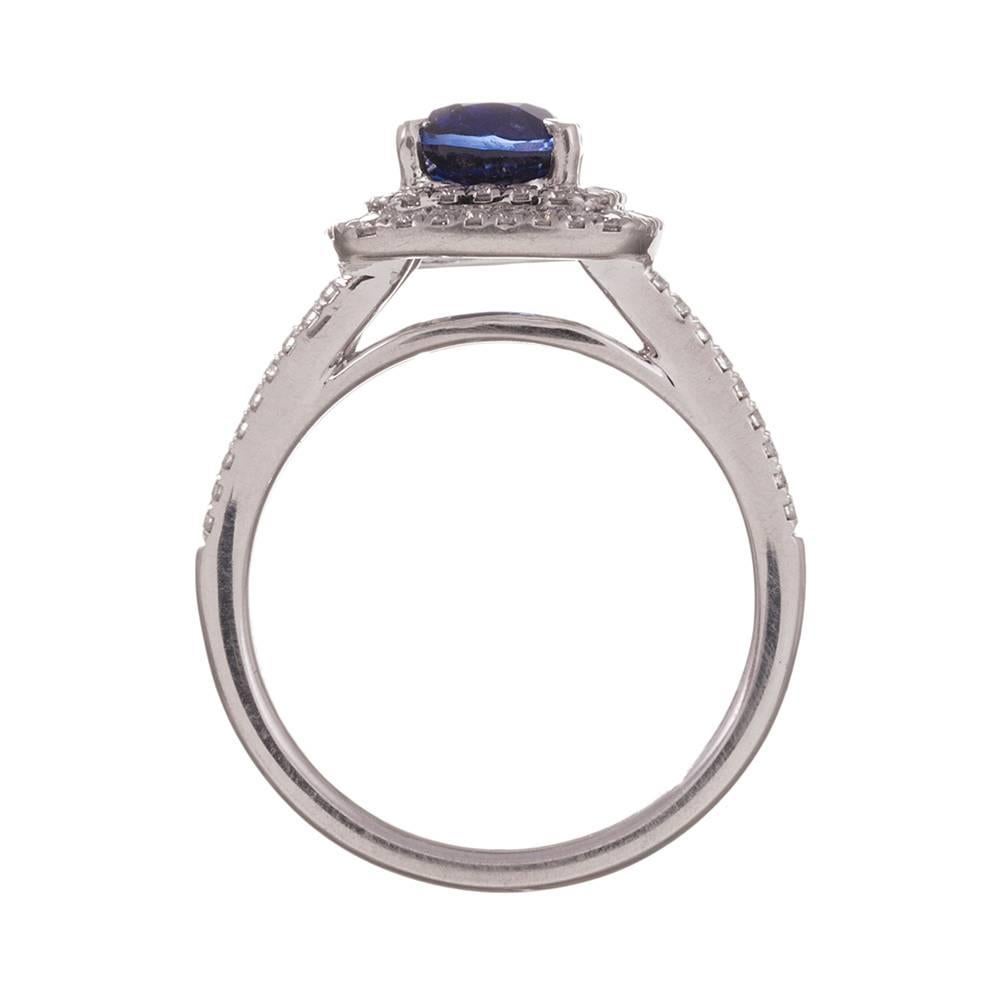 Women's 2.00 Carat Sapphire Diamond Platinum Double Halo Ring