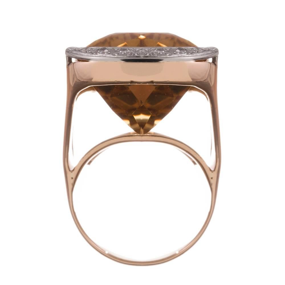 Women's Colossal 70 Carat Citrine Diamond Gold Plaque Ring