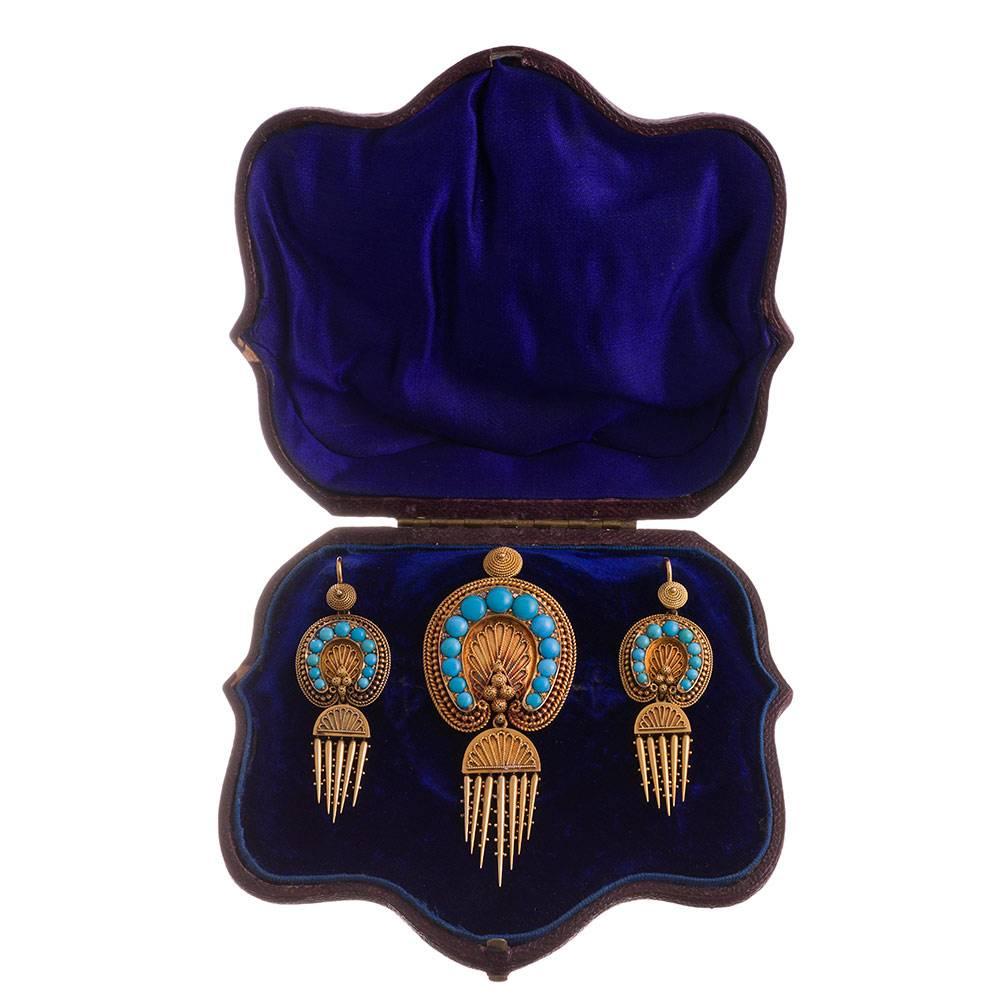 Victorian Turquoise Day-to-Night Earrings and Brooch Suite 3