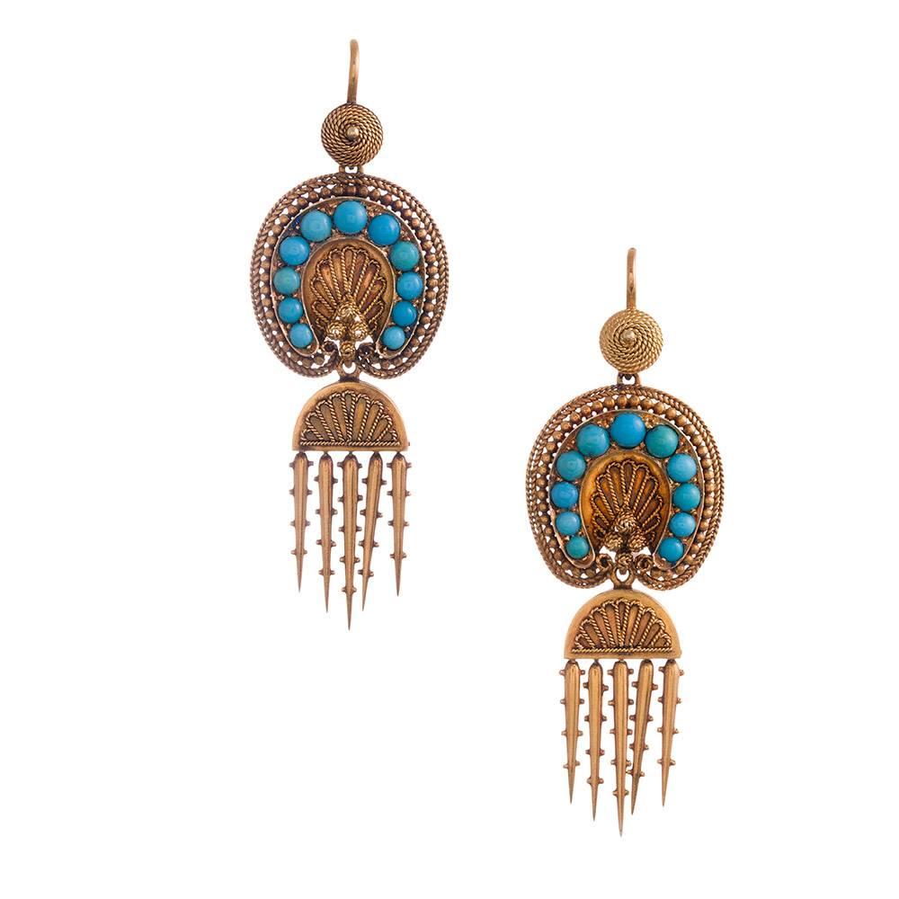 Victorian Turquoise Day-to-Night Earrings and Brooch Suite 1