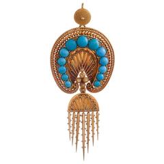Victorian Turquoise Day-to-Night Earrings and Brooch Suite