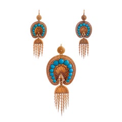 Victorian Turquoise Day-to-Night Earrings and Brooch Suite