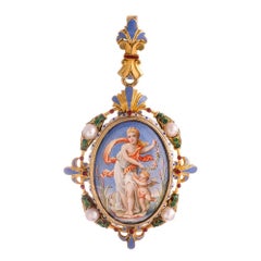 Antique Victorian Enamel Pearl Gold Locket Pendant