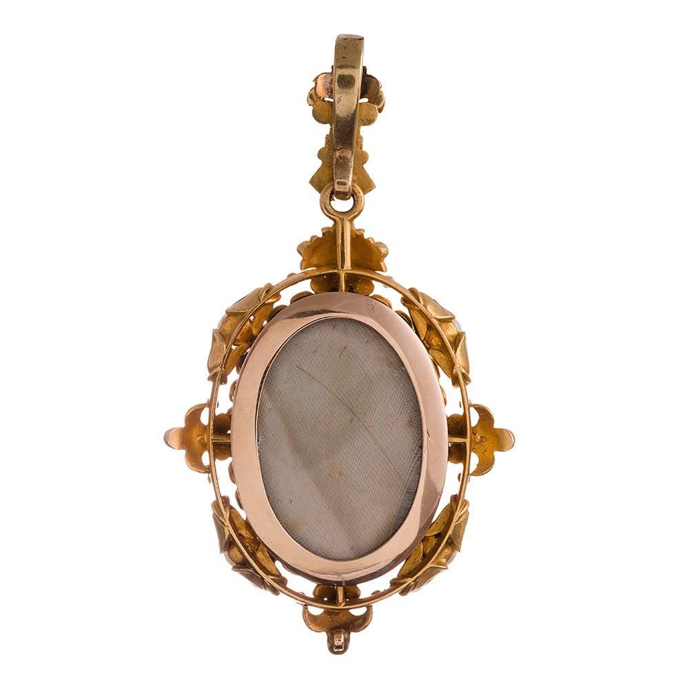 Women's Victorian Enamel Pearl Gold Locket Pendant