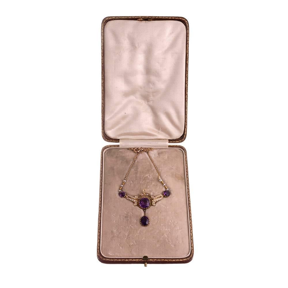 Victorian Amethyst Pearl Gold Necklet In Excellent Condition In Carmel-by-the-Sea, CA