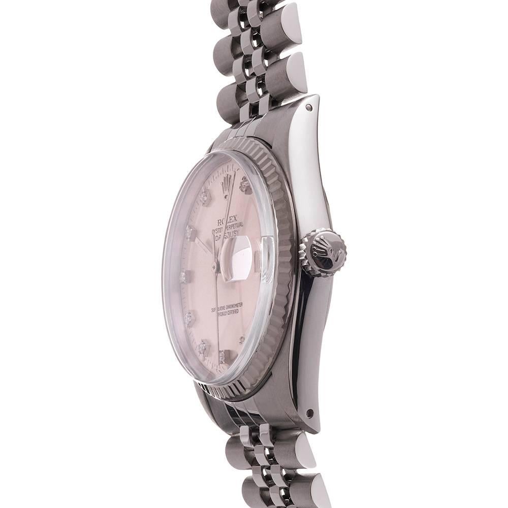 This would have been among the last Datejusts produced by Rolex with a plastic crystal, so this watch offers the robustness of a newer piece, yet the authentic vintage look of a plastic crystal preferred by many collectors. This one is fitted with a
