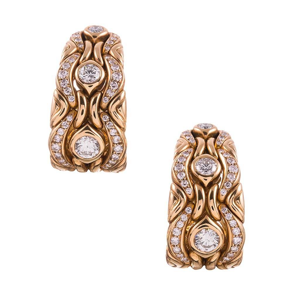 Women's Bulgari Diamond Gold Necklace, Earrings and Bracelet Suite 
