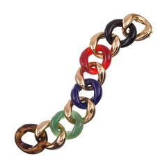 Seaman Schepps Multi Stone Gold Large Link Bracelet
