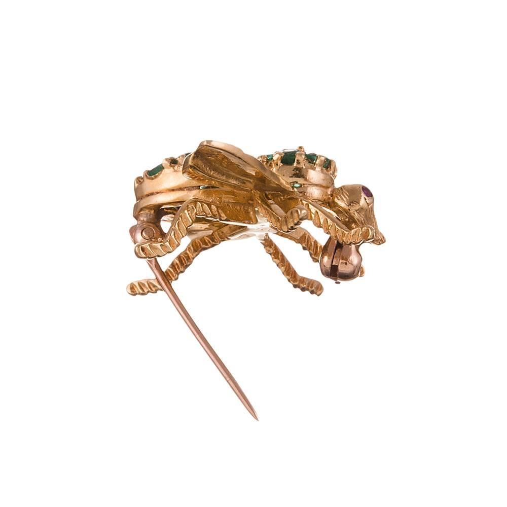 Women's Emerald and Diamond Bee Pin, Signed Henry Rosenthal