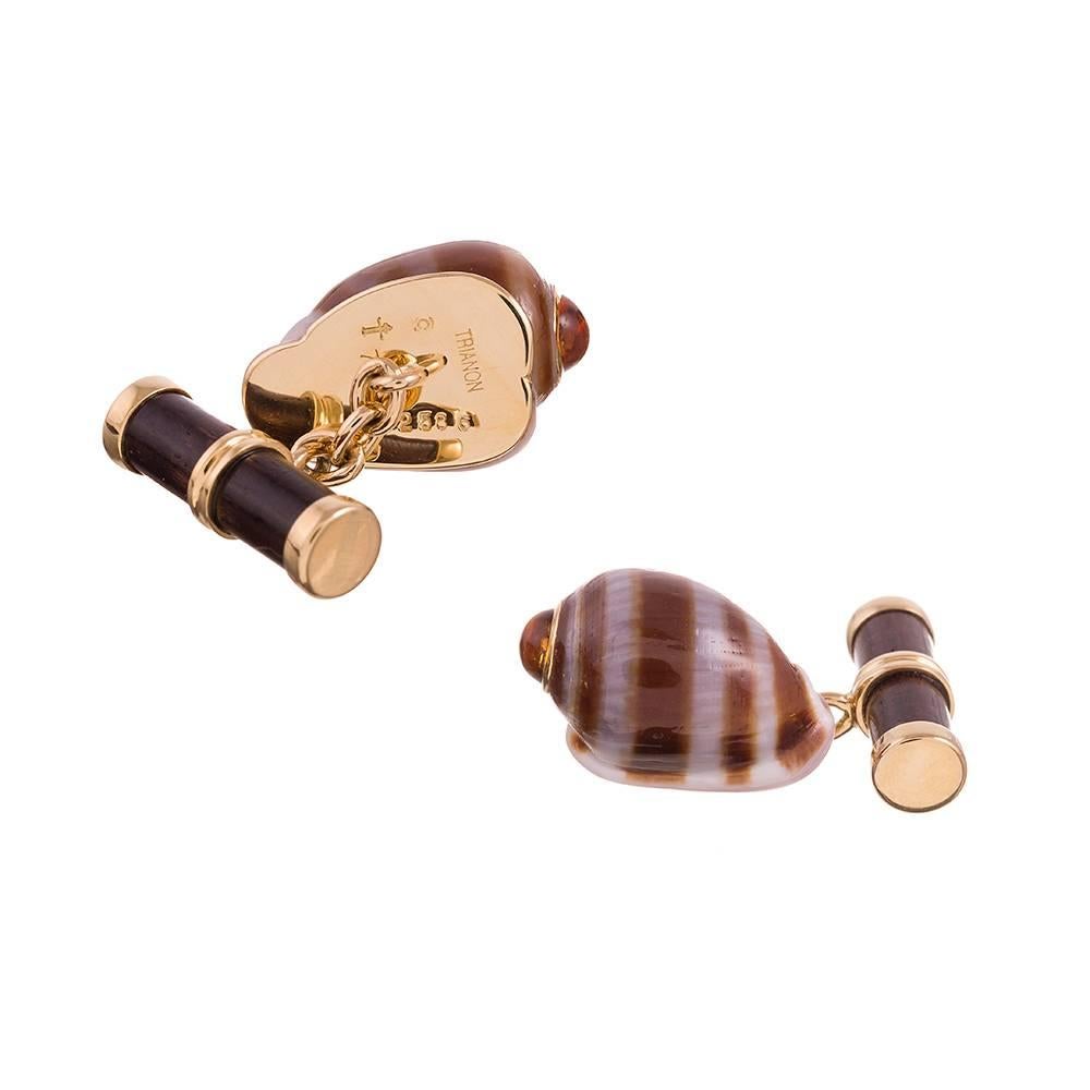 Trianon Cassidula Shell Citrine Rosewood Cufflinks In New Condition In Carmel-by-the-Sea, CA